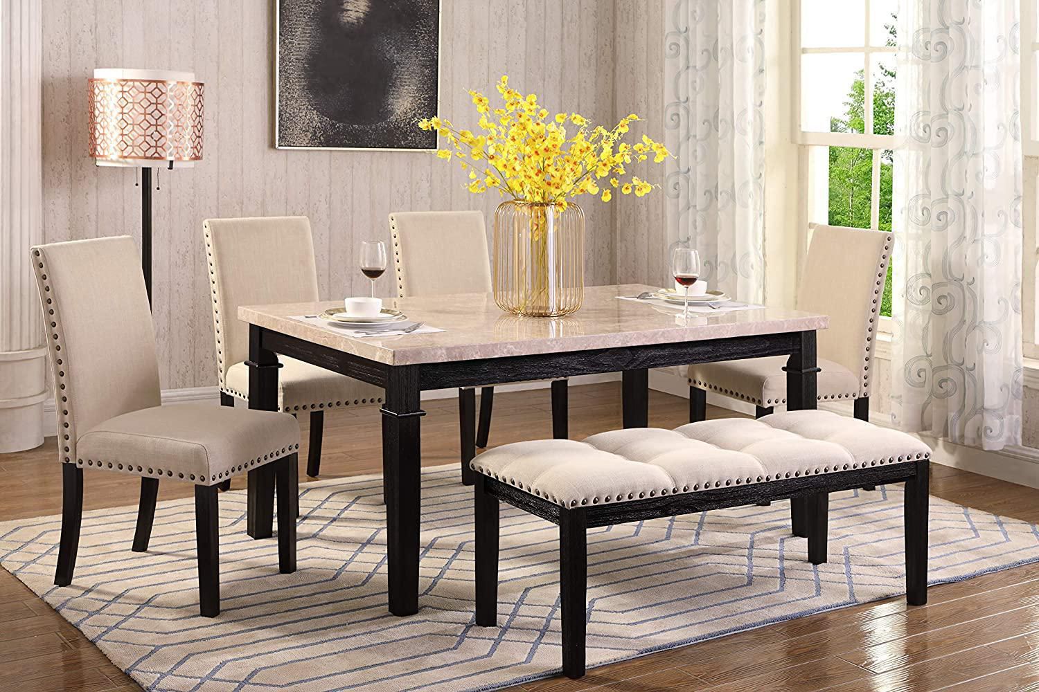 Real Marble Top Dining Table Set, Marble Dining Room Set