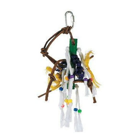 Living World Junglewood Bird Toy Wood Peg with Ropes, Leather Strips and Beads