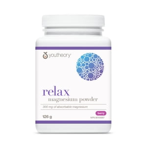 Youtheory Relax Magnesium Powder, 300 mg, Berry Flavour, 126 g