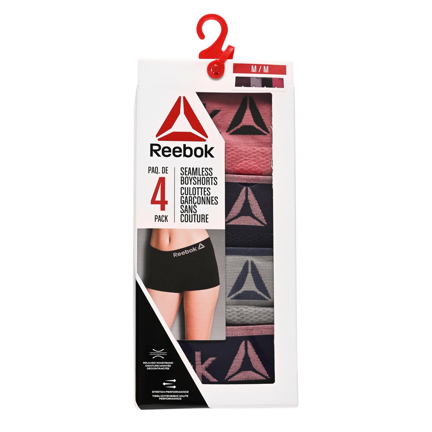 NWT Reebok Women's 4-Pack Seamless Tagless Stretch Performance Boyshorts Sz  M