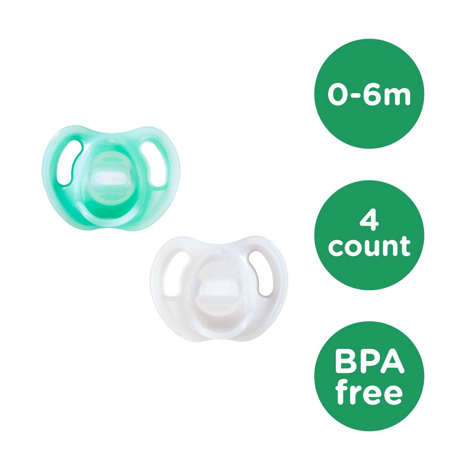 Tommee Tippee Ultra-Light Silicone Pacifier, Symmetrical One-Piece Design, BPA-Free Silicone Binkies, 0-6m, 4 Count