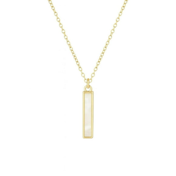 Luxury Designs Collier Pendentif à Barre en Nacre Plaqué Or avec Chaîne Ajustable de 16 po + 2 po