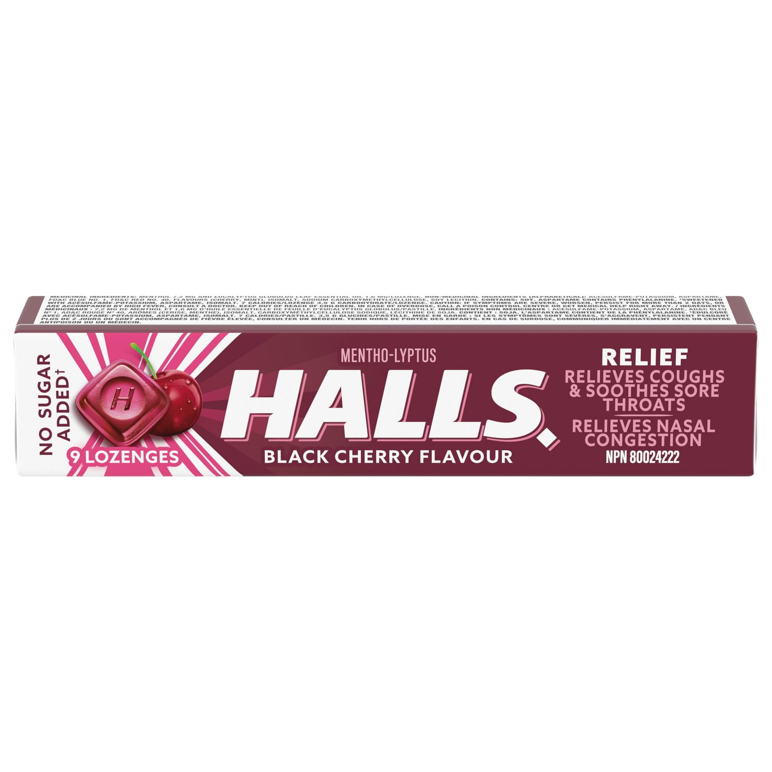 HALLS No Sugar Added Black Cherry, Cough Drops, Throat Lozenges, Sore  Throat Relief, Mentho-Lyptus, 9 Lozenges 