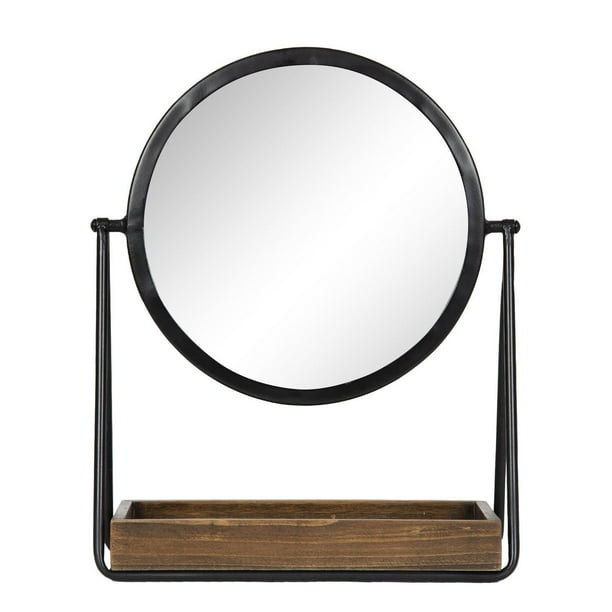 hometrends Circular Jewel Tabletop Mirror with Tray Black/Brown