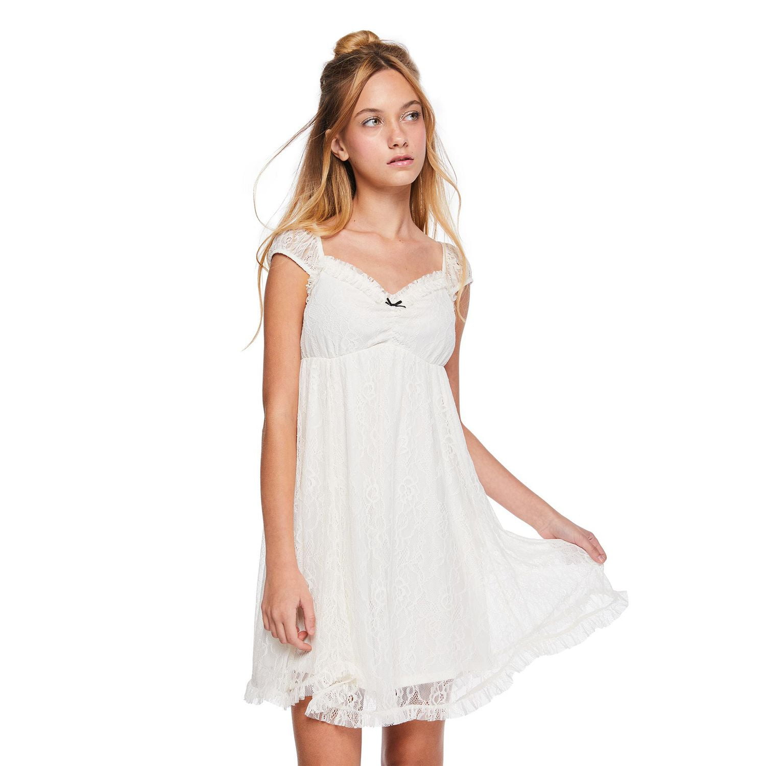 My Sister's Closet Girls' Cap Sleeve Hanky Hem Lace Babydoll Dress