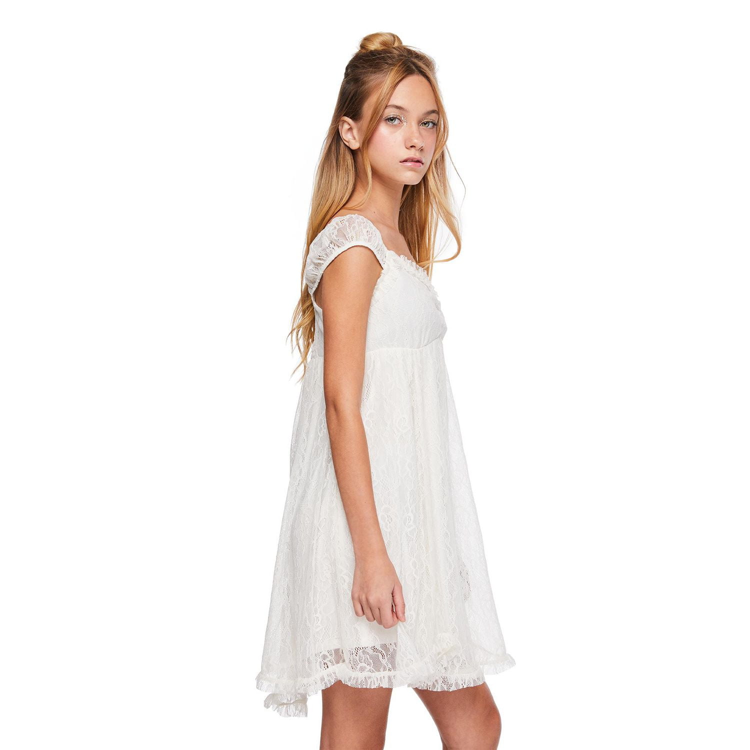 My Sister's Closet Girls' Cap Sleeve Hanky Hem Lace Babydoll Dress