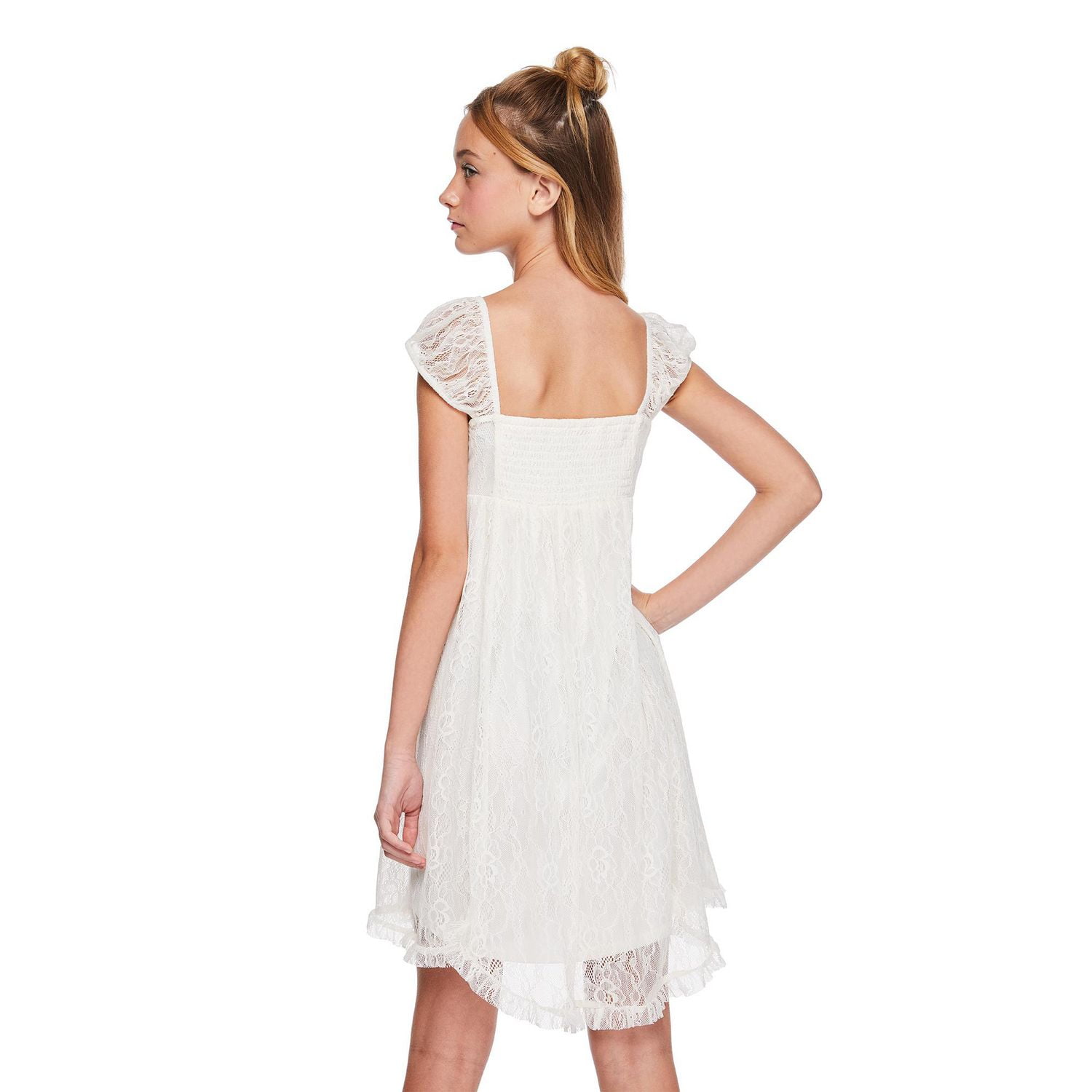 My Sister's Closet Girls' Cap Sleeve Hanky Hem Lace Babydoll Dress