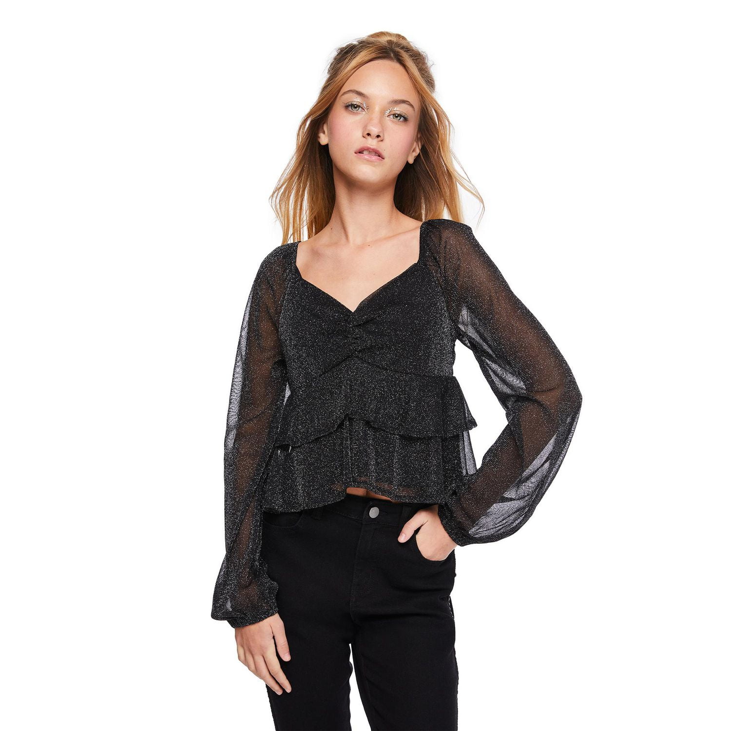 My Sister's Closet Girls' Long Sleeve Ruffle Tiered Blouse