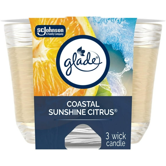 Glade® Scented Candle Air Freshener, Coastal Sunshine Citrus, 3-Wick Candle