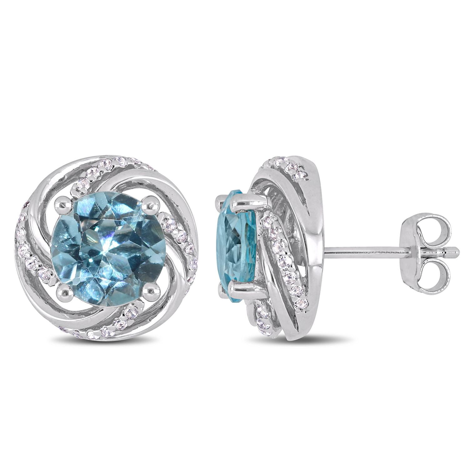 Boucles d'oreille torsadées Tangelo avec topazes bleu-ciel et blanches 5 CT PBT en argent sterling