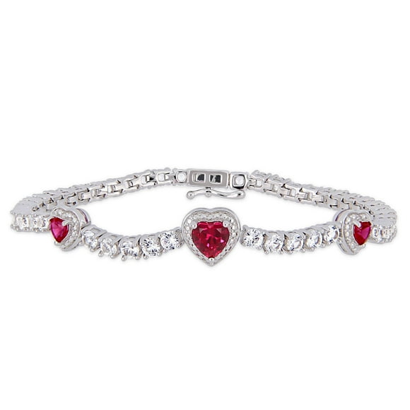 Tangelo 8-2/5 Carat T.G.W. Created Ruby And Created White Sapphire Sterling Silver Heart Bracelet, 7"