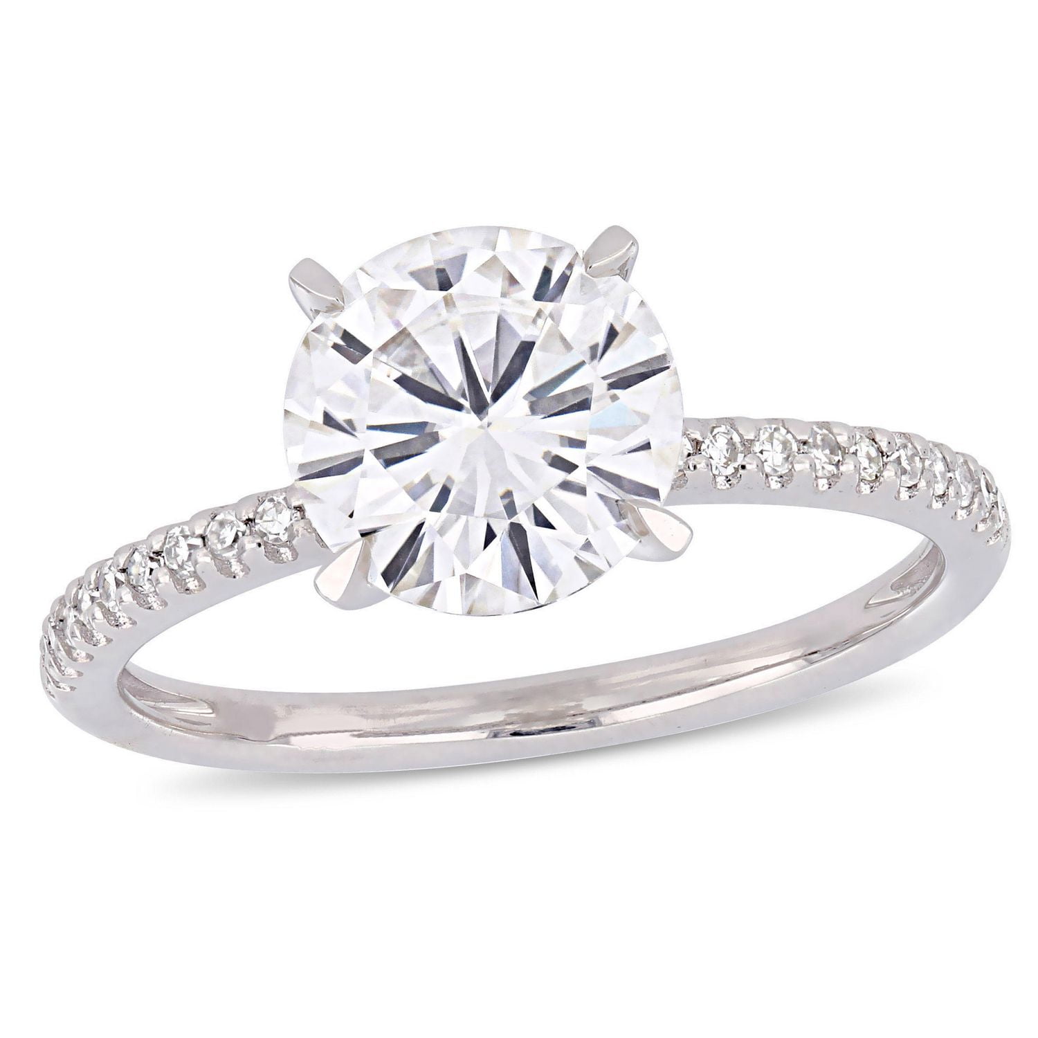 Miabella 2 Carat T.G.W. Moissanite And 1/10 Carat T.W. Diamond 14 K White Gold Engagement Ring