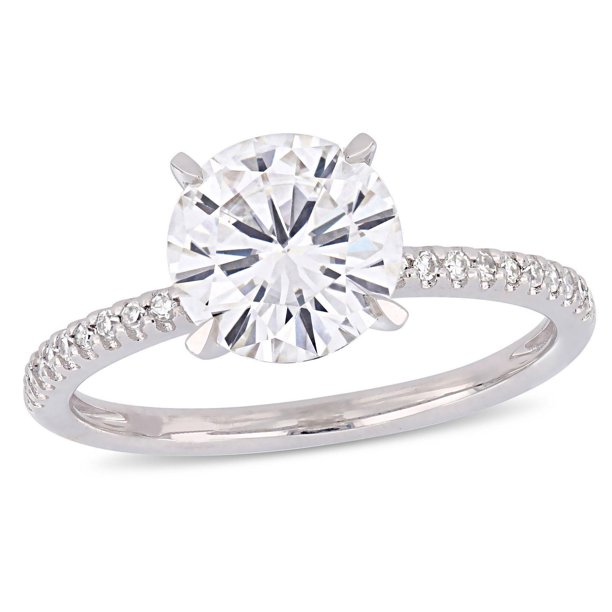 Bague Fiançailles Trois Pierres Moissanite 2 Ct Or Blanc 14k - Taille Personnalisable