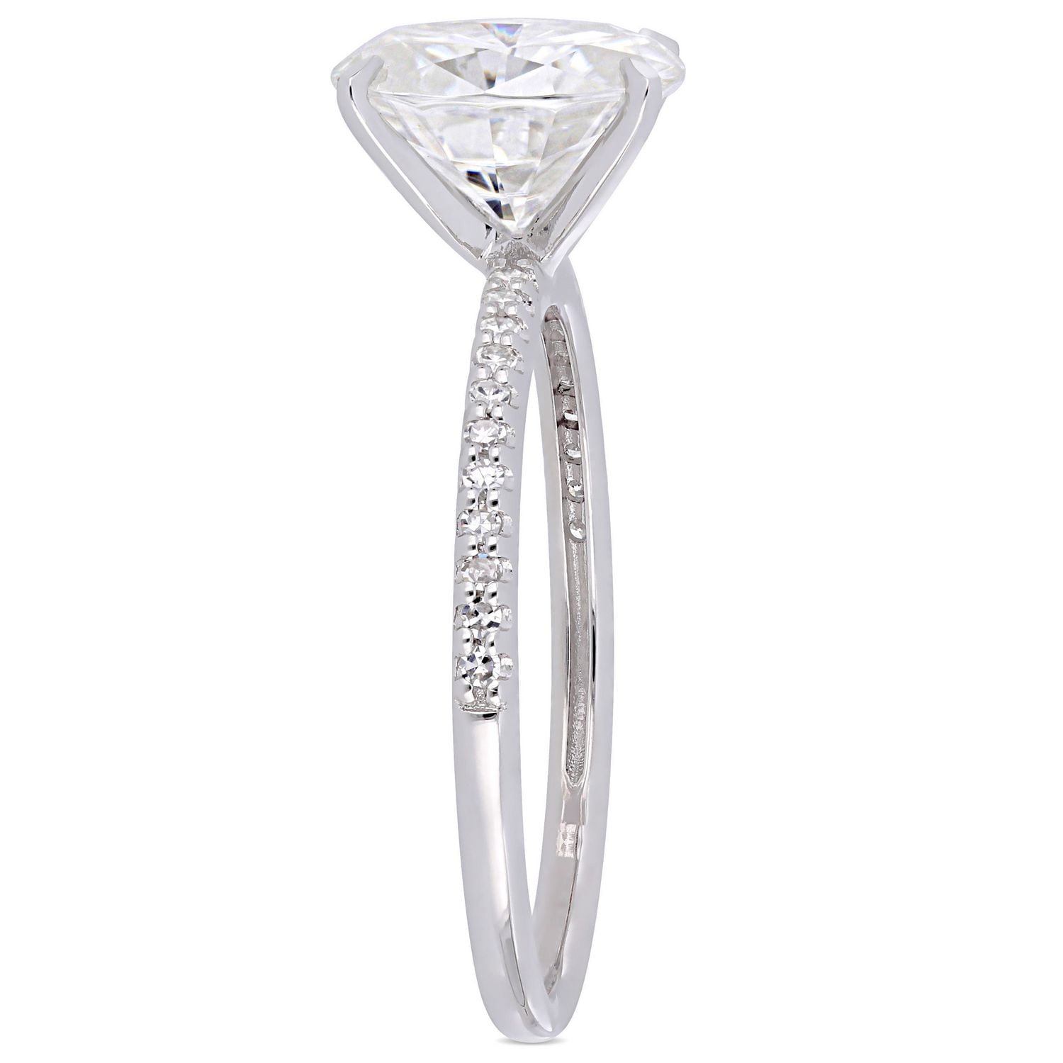 Miabella 2 Carat T.G.W. Moissanite And 1/10 Carat T.W. Diamond 14 K White Gold Engagement Ring