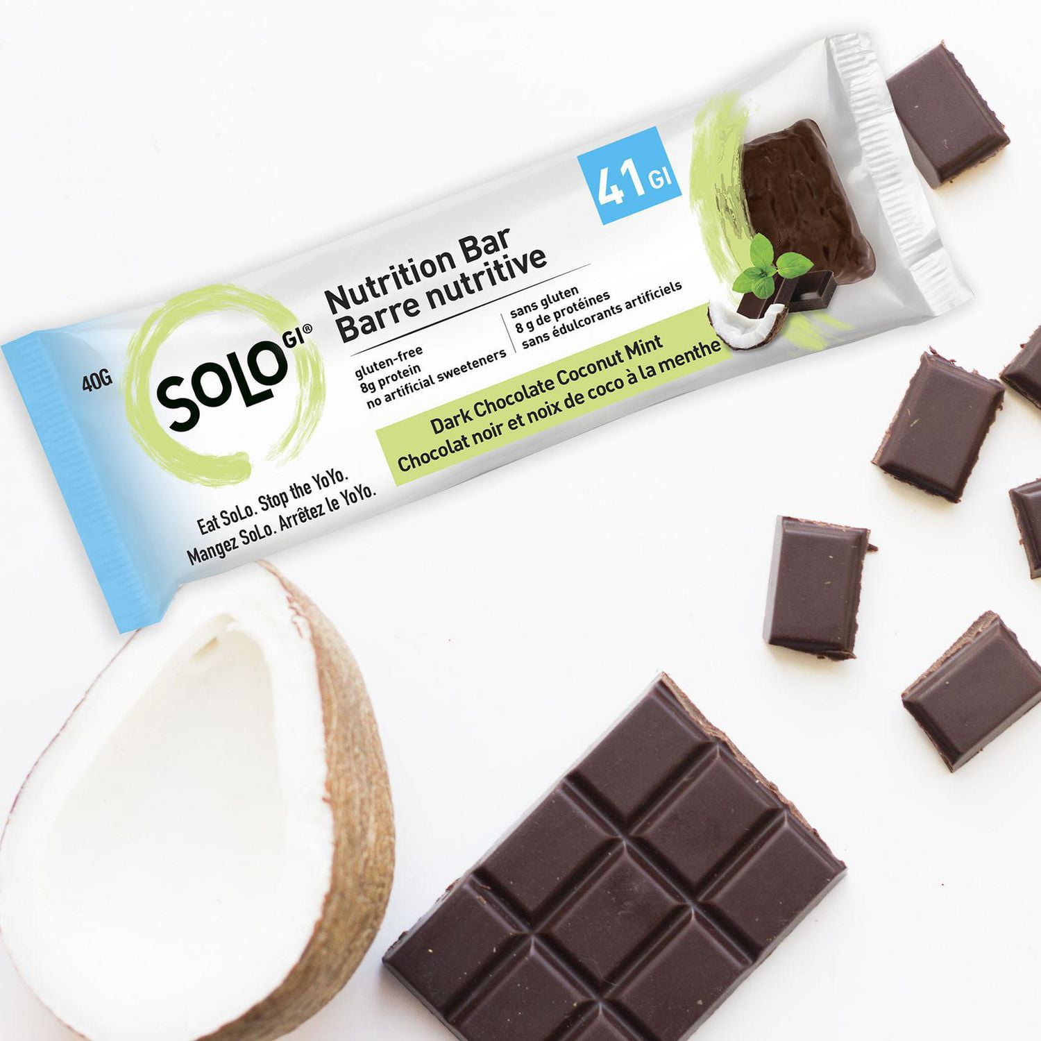 Chocolat noir et noix de coco à la menthe SoLo GI® barres nutritives et énergétiques