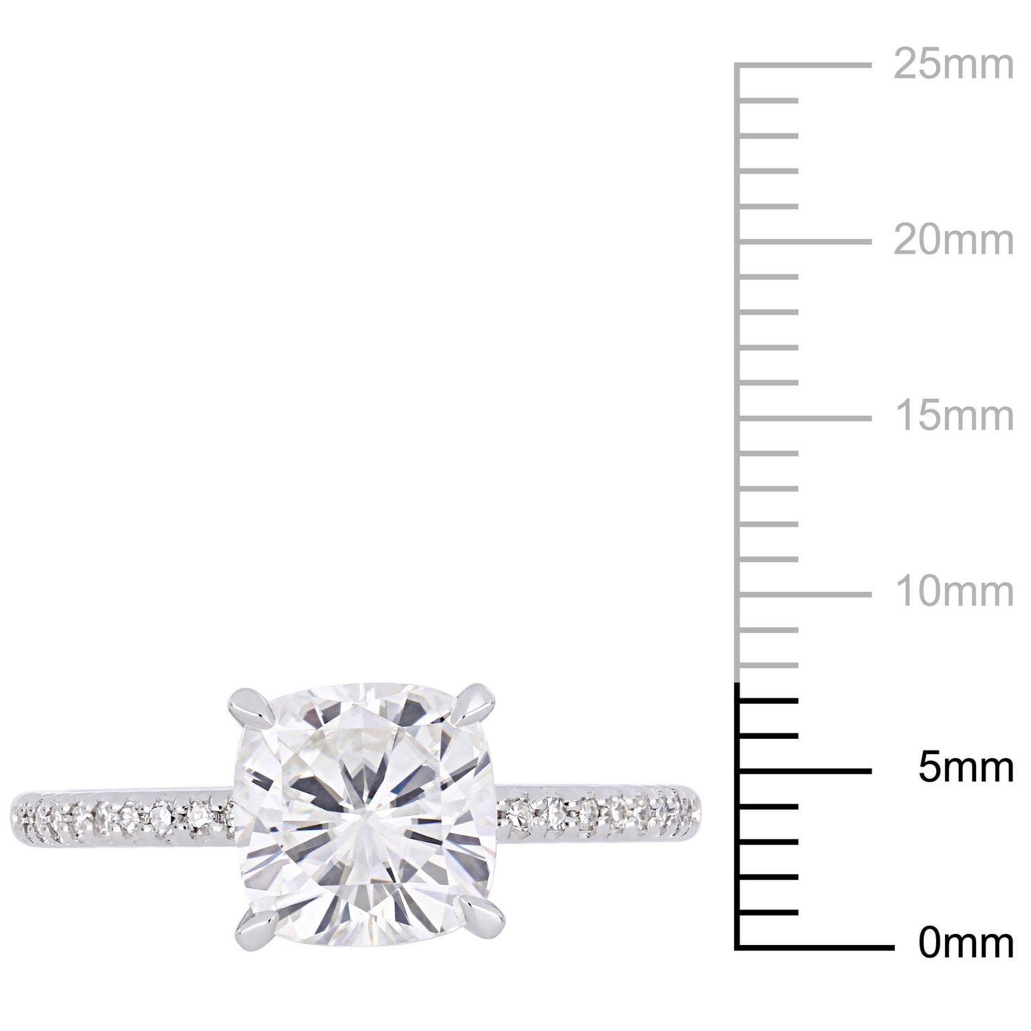 Miabella 2 Carat T.G.W. Moissanite And 1/10 Carat T.W. Diamond 14 K White Gold Engagement Ring