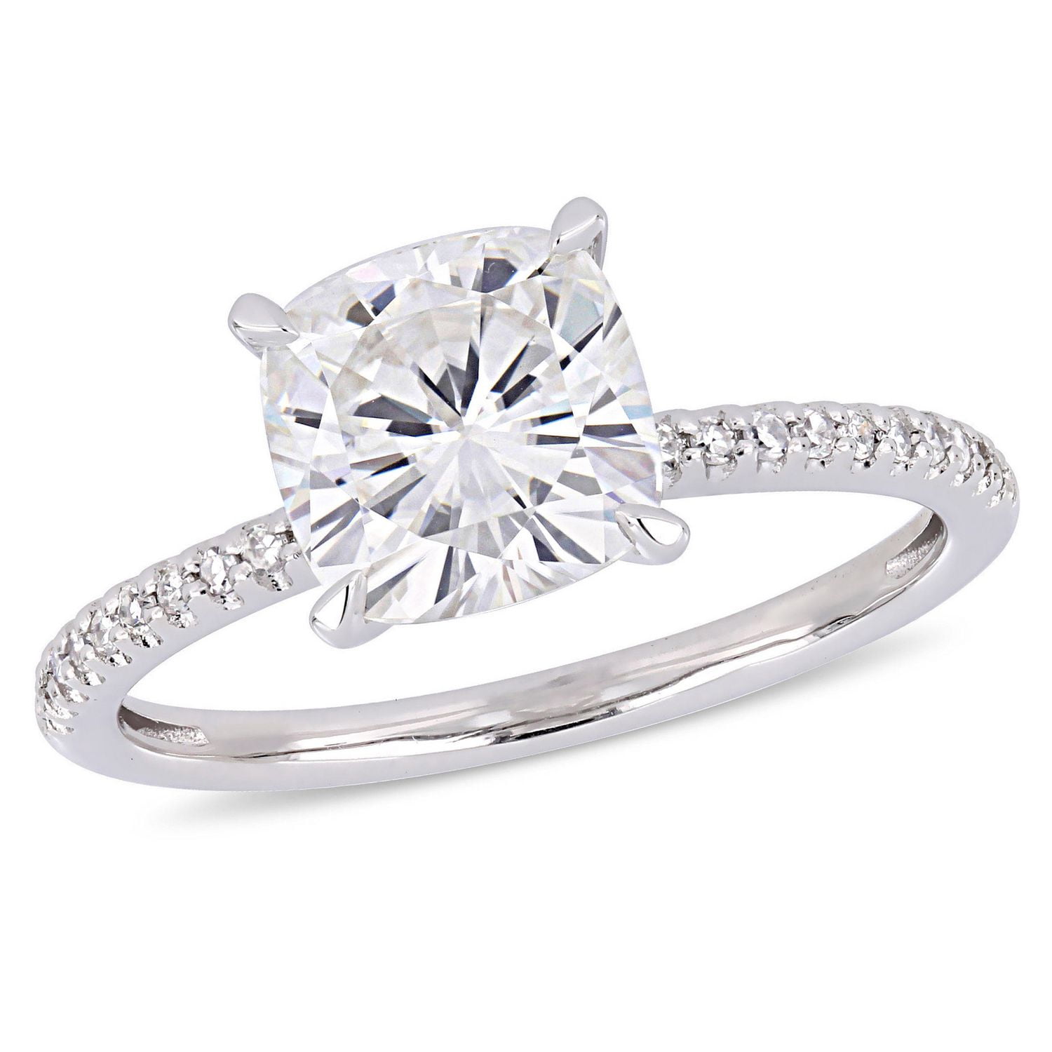 Miabella 2 Carat T.G.W. Moissanite And 1/10 Carat T.W. Diamond 14 K White Gold Engagement Ring
