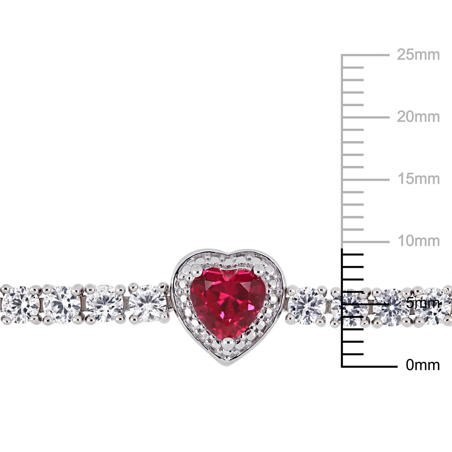Bracelet cœur Tangelo avec rubis synthétiques et saphirs blancs synthétiques 8-2/5 CT PBT en argent sterling, 7 po