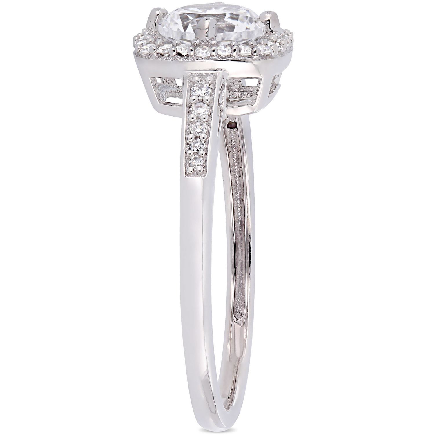 Miabella 1 Carat T.G.W. Created White Sapphire And 1/7 Carat T.W. Diamond 10 K White Gold HALO Ring