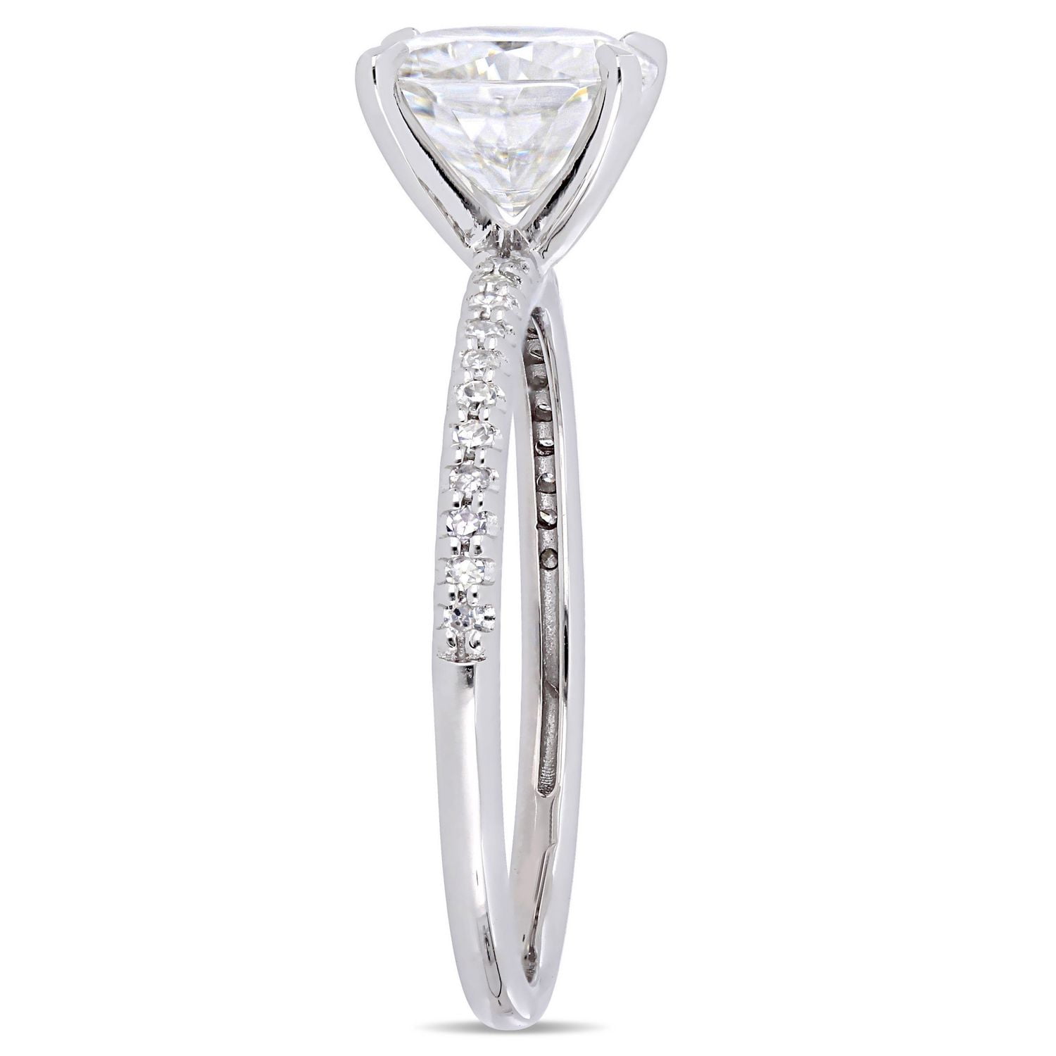 Miabella 2 Carat T.G.W. Moissanite And 1/10 Carat T.W. Diamond 14 K White Gold Engagement Ring
