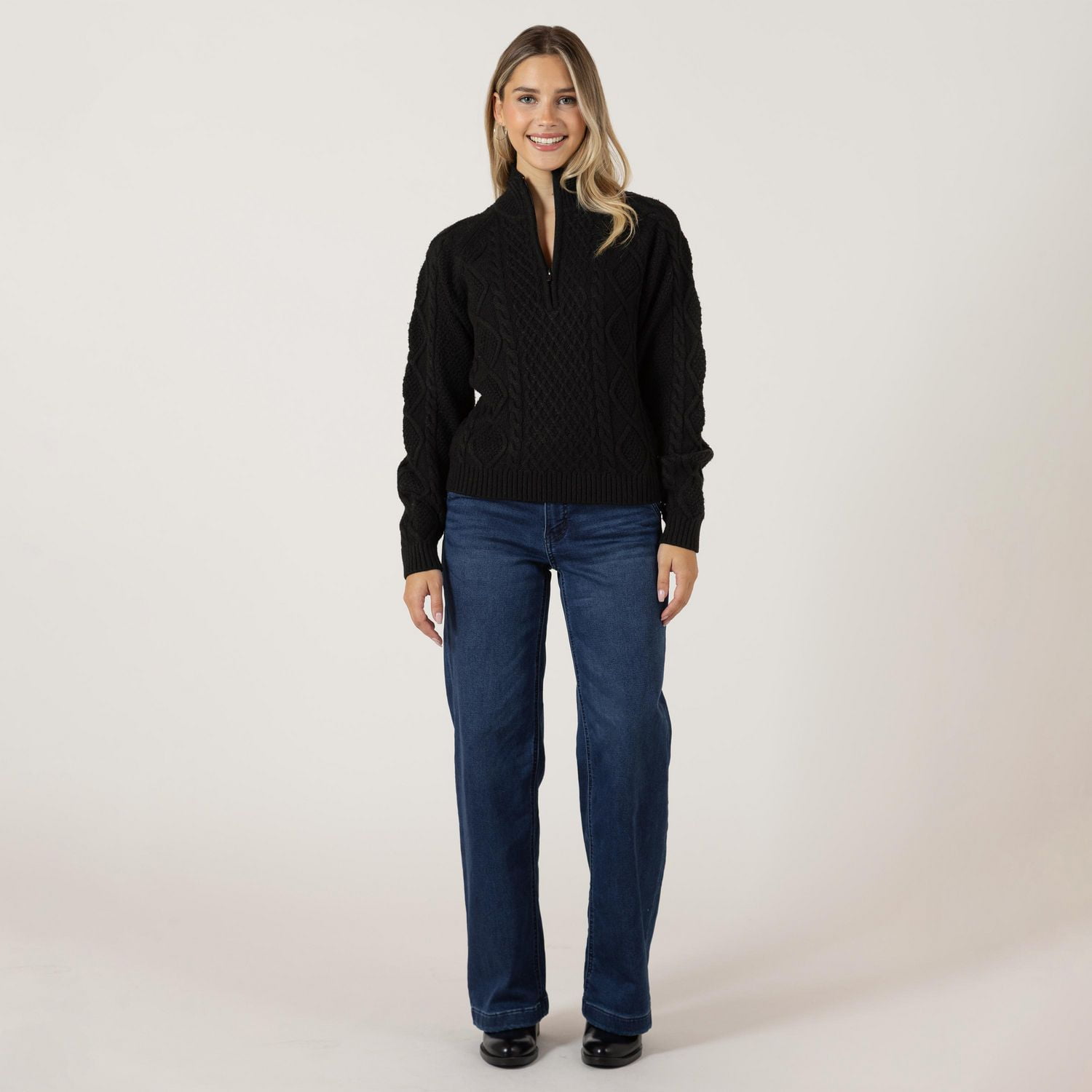 Bloom Girl Long sleeve cable knit sweater with zipper