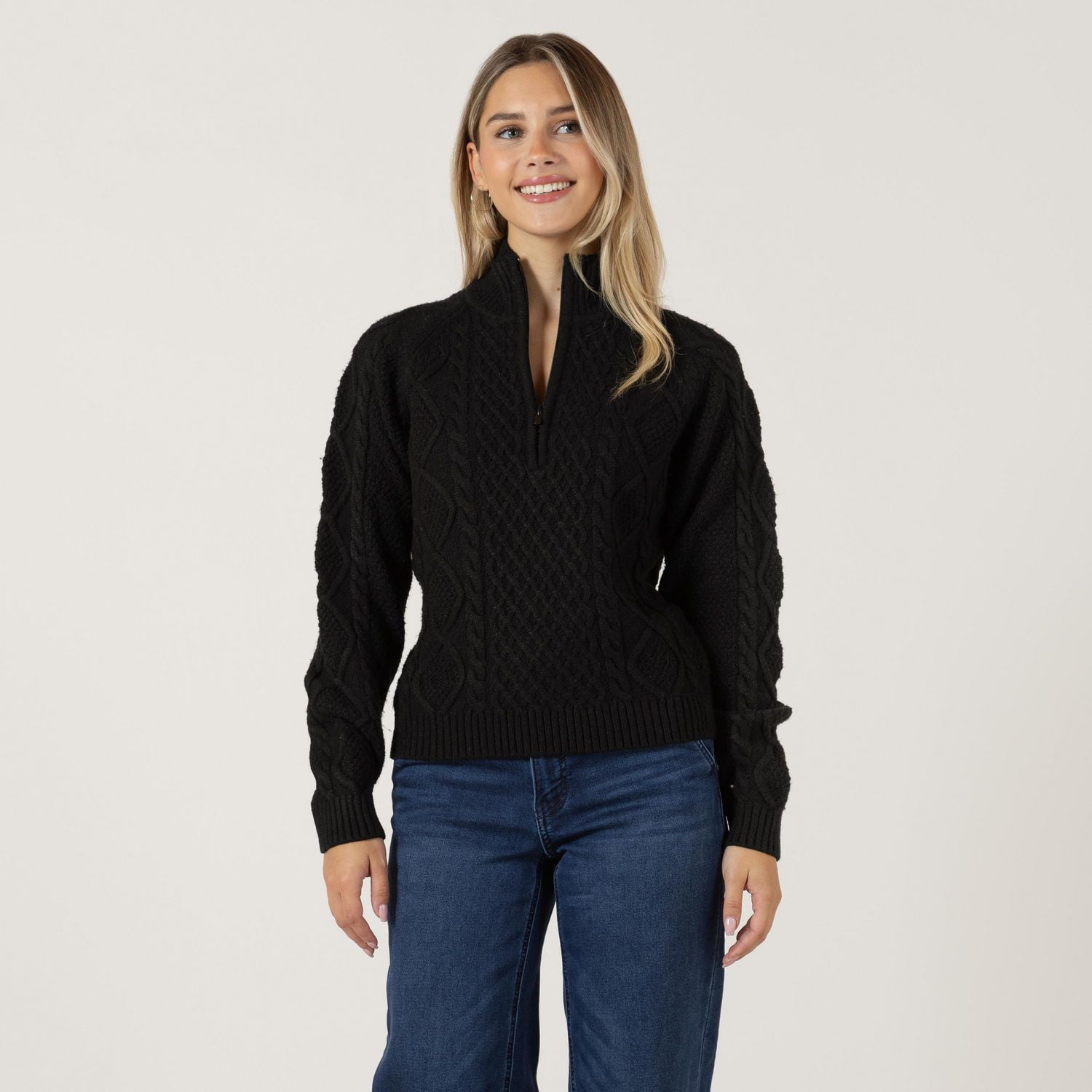 Bloom Girl Long sleeve cable knit sweater with zipper