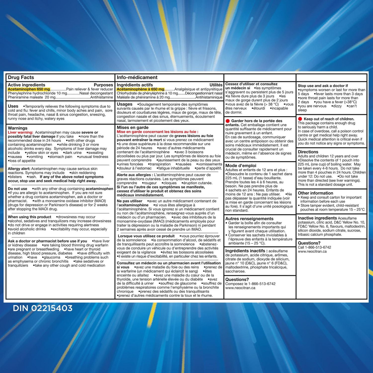 NeoCitran Extra-fort Rhume et Sinus. Médecine liquide chaude