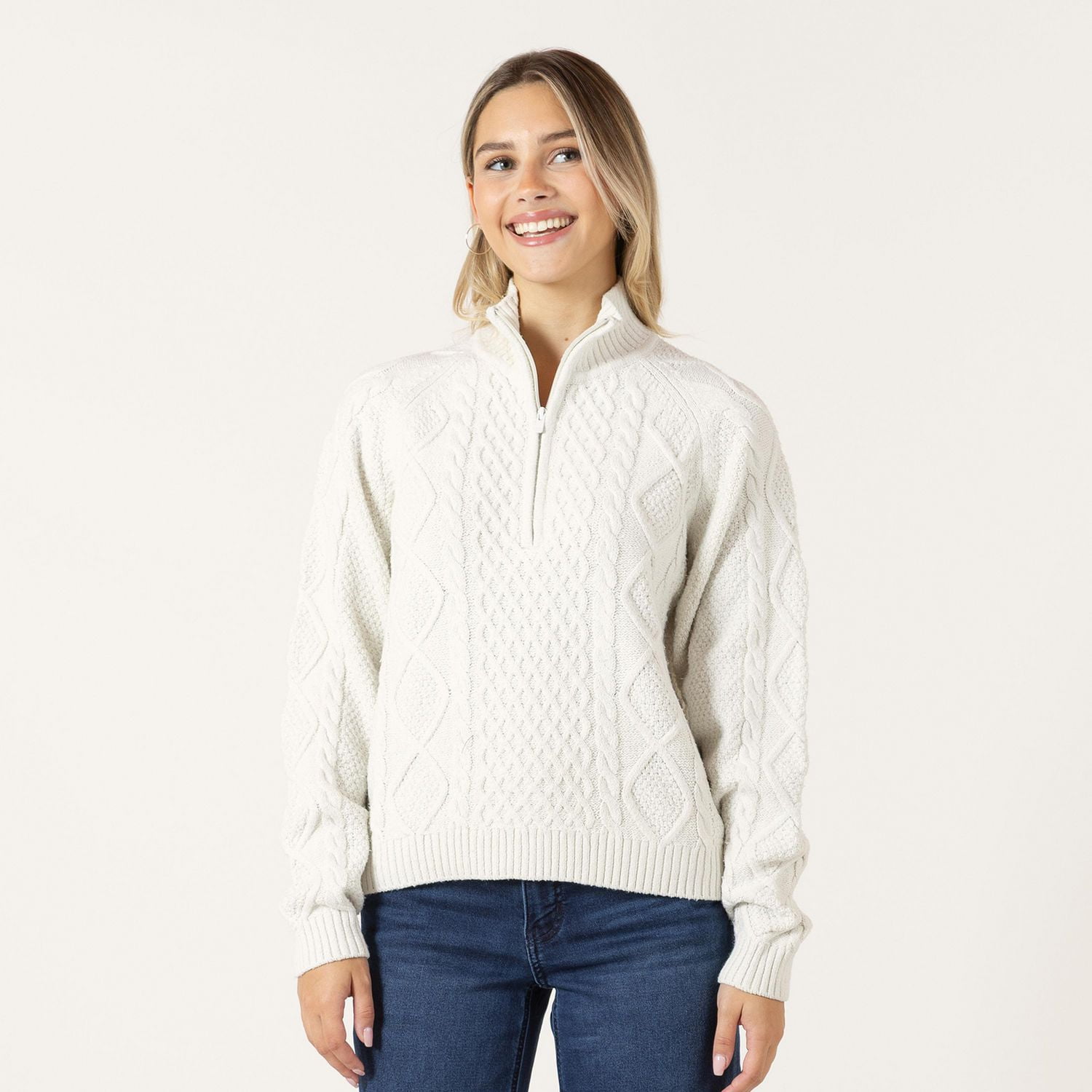 Bloom Girl Long Sleeve Cable Knit Sweater with Zipper