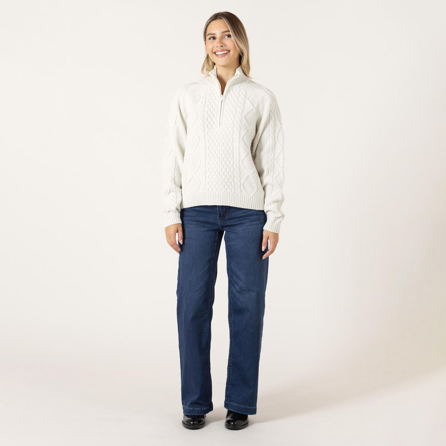 Bloom Girl Long Sleeve Cable Knit Sweater with Zipper