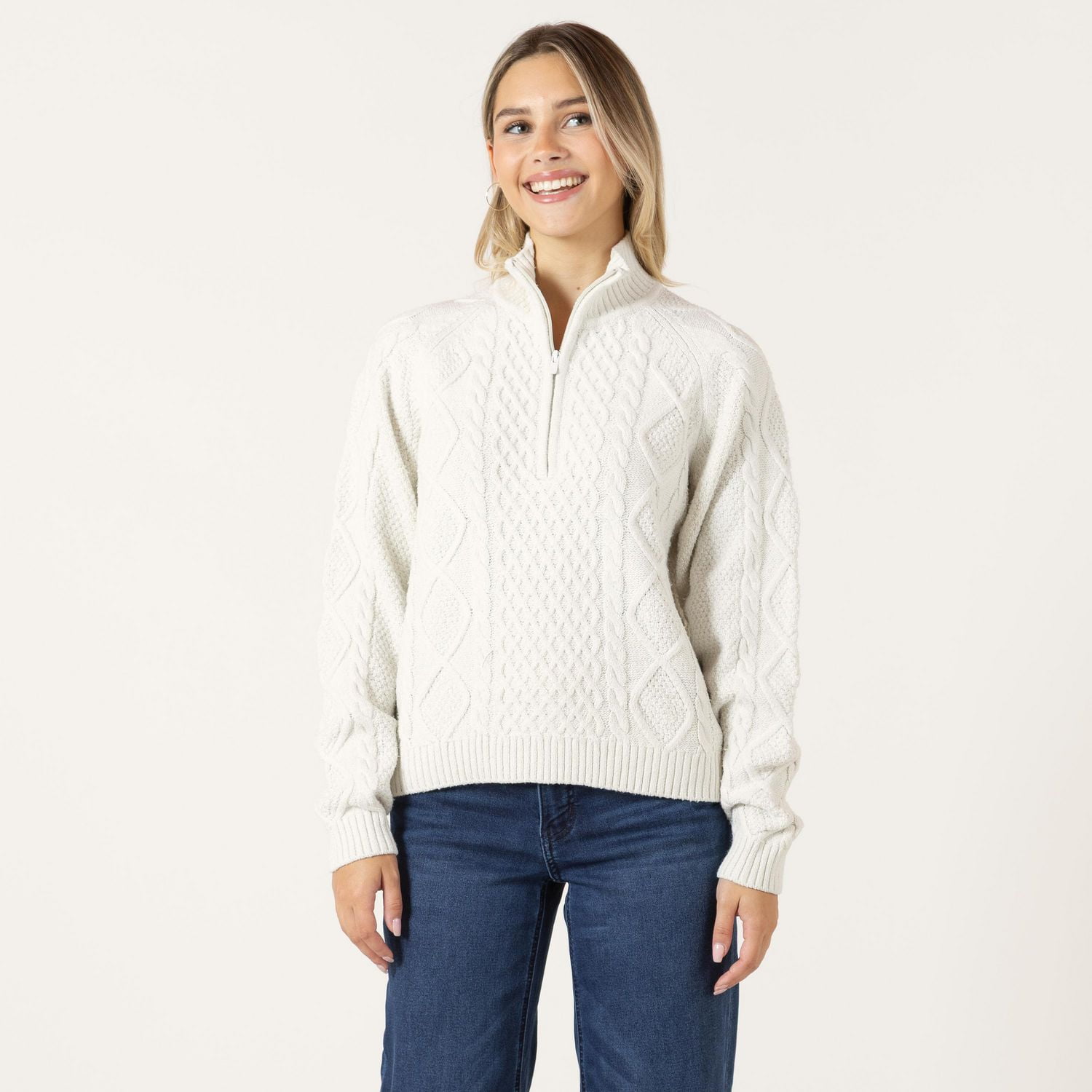 Bloom Girl Long Sleeve Cable Knit Sweater with Zipper