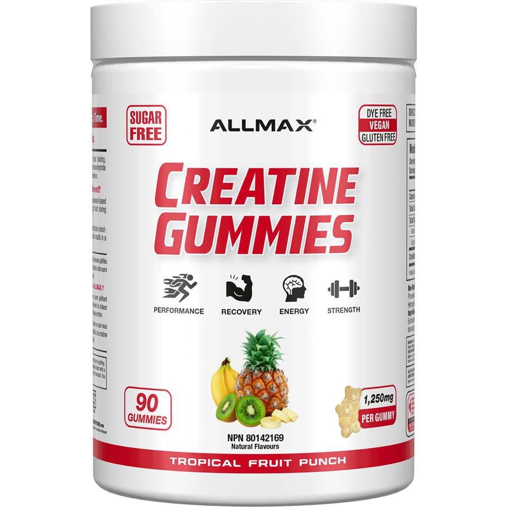ALLMAX Nutrition Creatine Gummies - Tropical Fruit Punch Flavor - 90 Gummies - 1,250mg Creatine Monohydrate per Gummy - Sugar-Free Convenient Performance Supplement