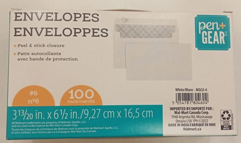 Pen + Gear No.6 White Peel and Stick Envelope ,100 Count ,3 13/20"x 6 1