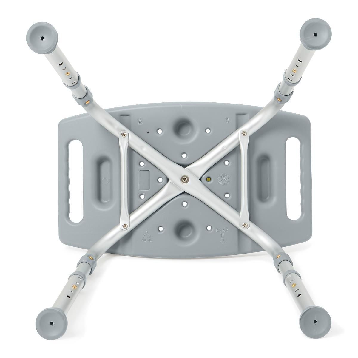 Chaise de douche démontable Medline sans dossier, hauteur d'assise de 38 à 48 cm, capacité de charge de 181 kg.