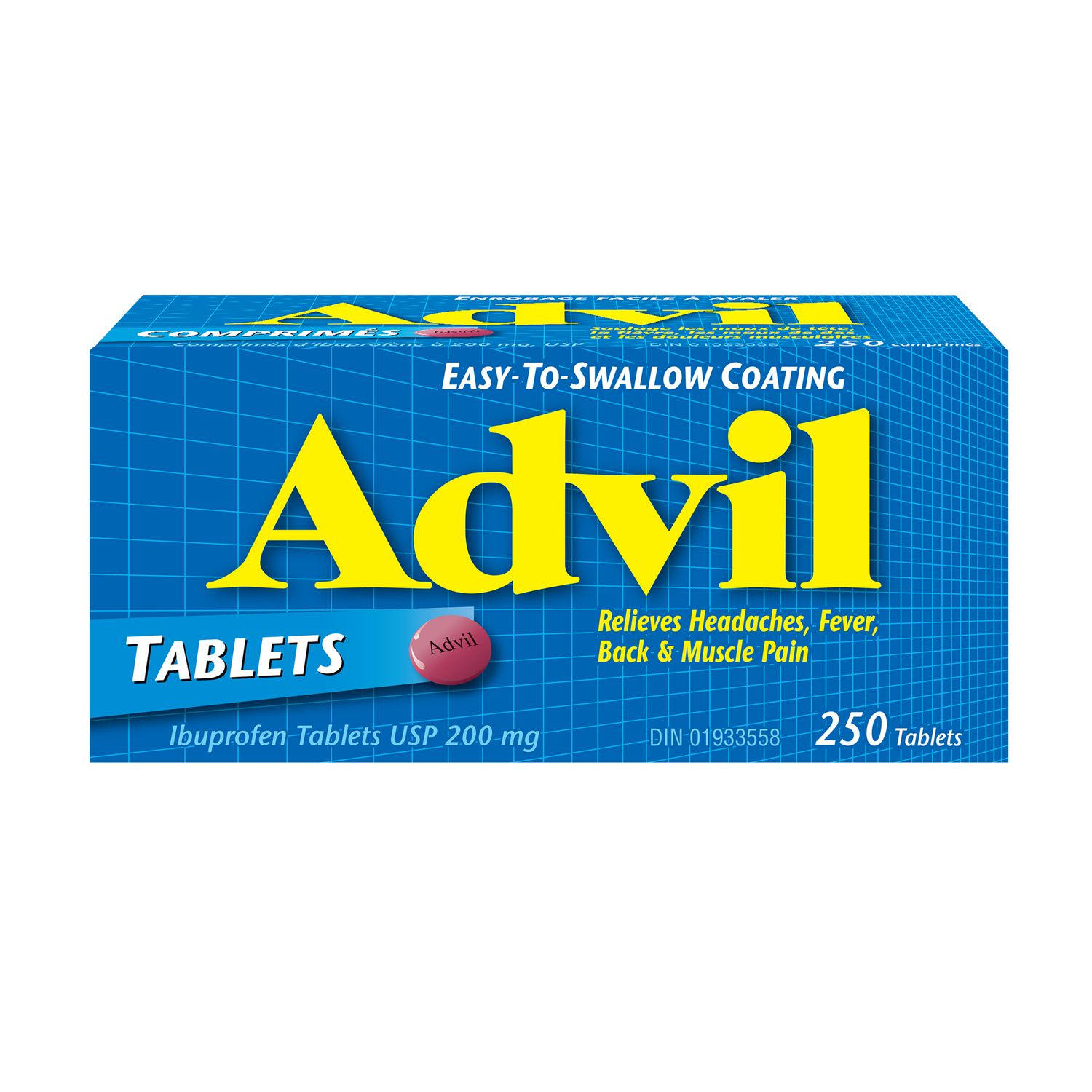 Advil Comprimés de 200 mg d'Ibuprofène USP 250 Comprimés