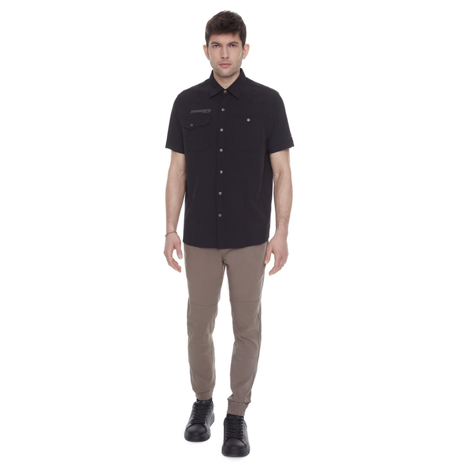 Dark Black Men's Short-Sleeve Button-Down Shirt