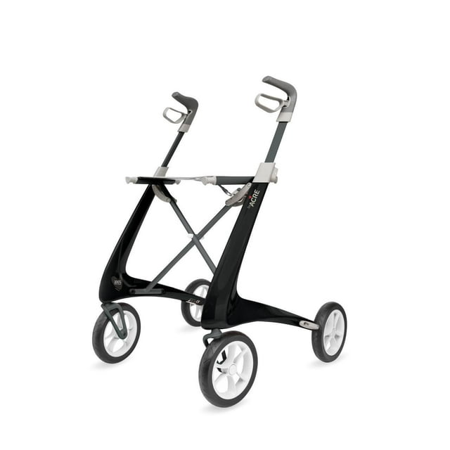 Medline Carbon Fiber Rollator with 16.5" W x 24" H Regular Seat, Black