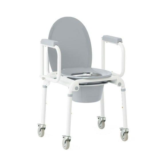 Chaise percée à accoudoirs tombants en aluminium Medline avec 4 roulettes verrouillables
