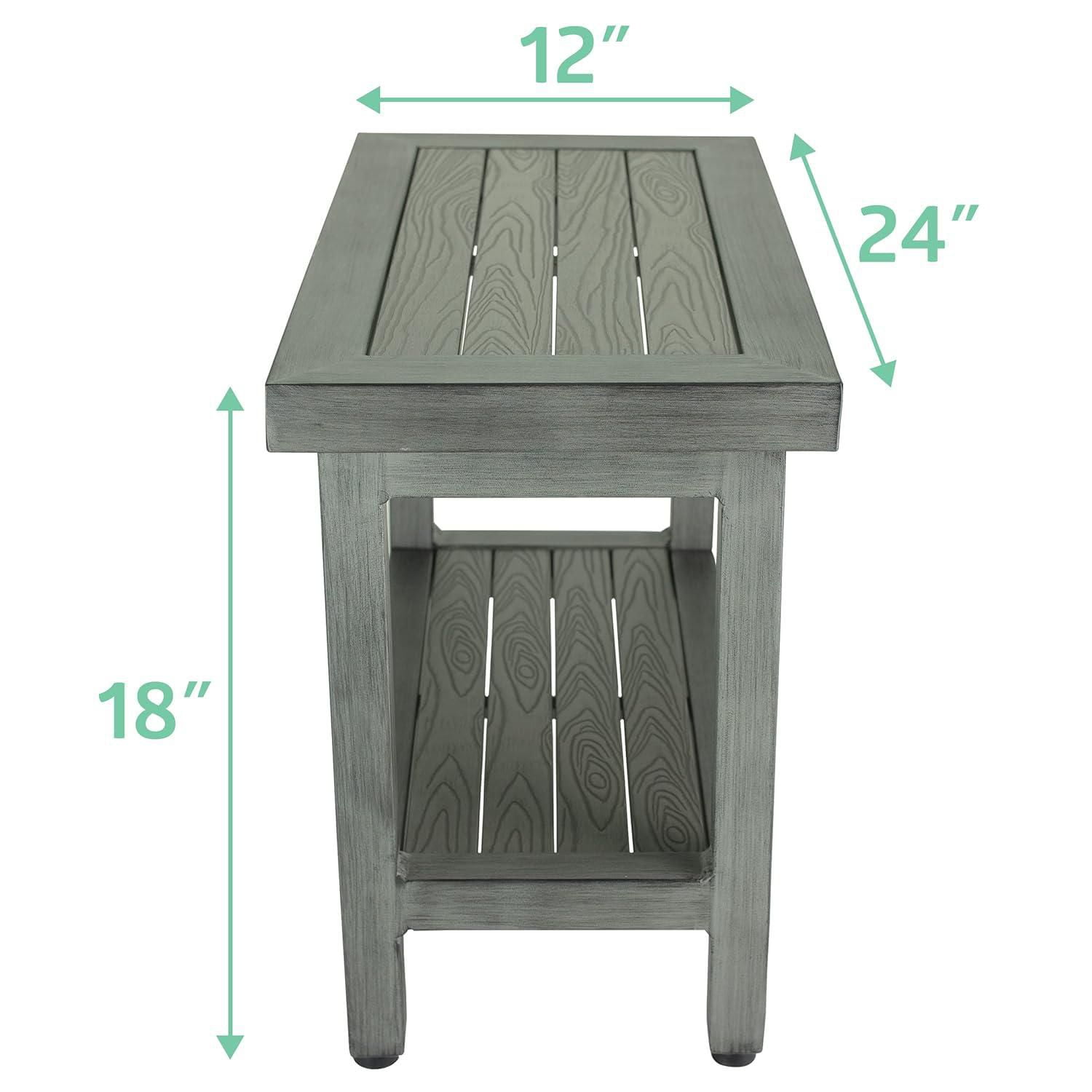 Medline Faux Teak Bathroom Bench, Aluminum Shower Bench with Teak-Like Appearance,Gray