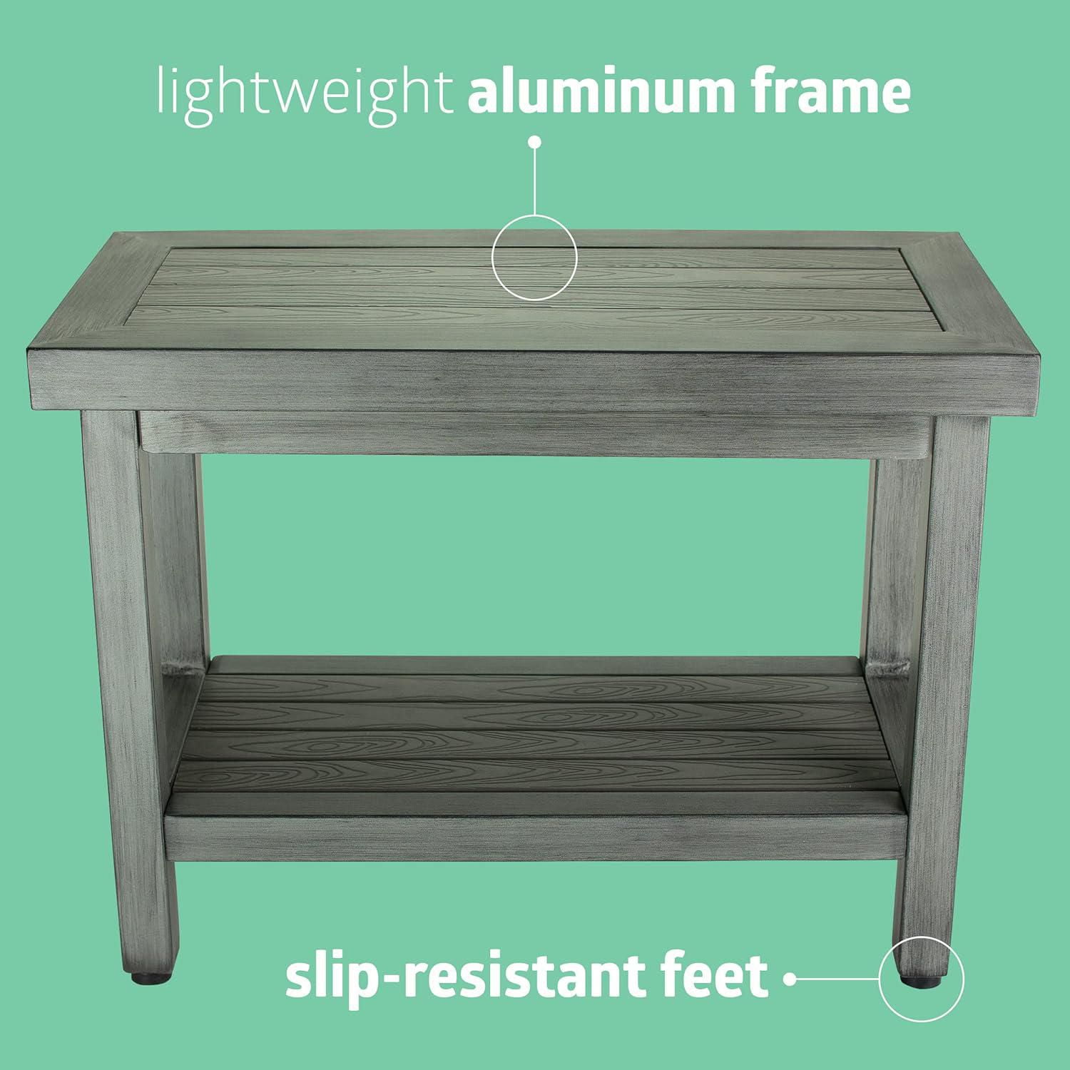 Medline Faux Teak Bathroom Bench, Aluminum Shower Bench with Teak-Like Appearance,Gray