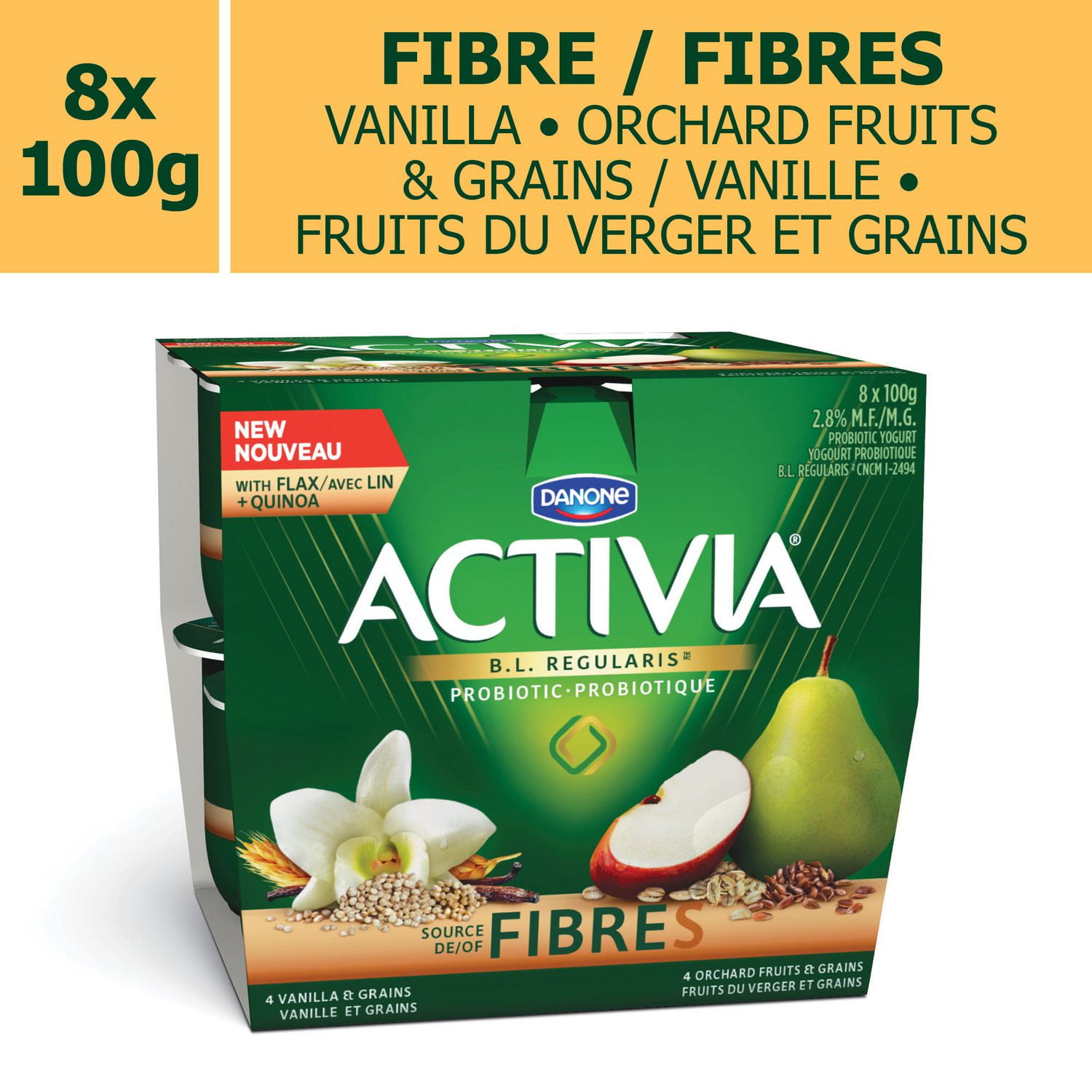 DANONE Activia Fibre VanillaGrains/Orchard frutisGrains 2.9 M.F