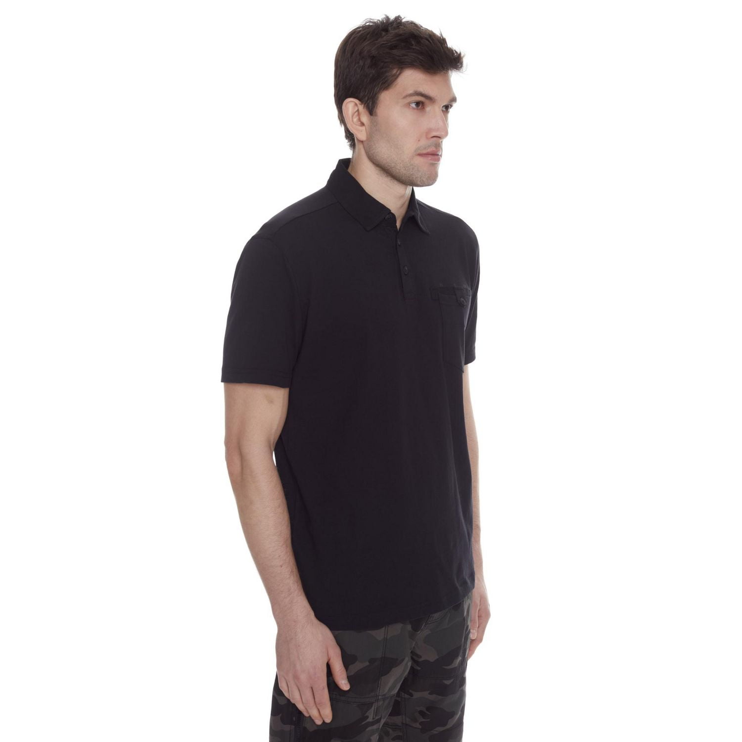 Dark Black Men's Short-Sleeve Polo with Pockets