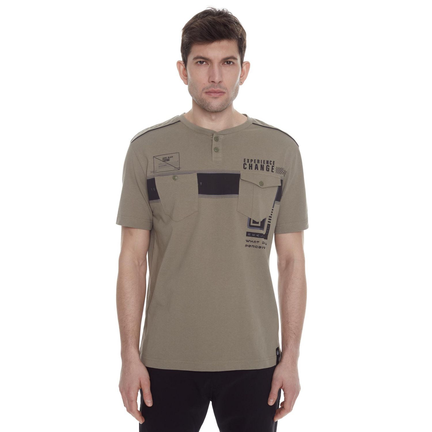 Tee-shirt Henley manches courtes avec poches  Dark Black