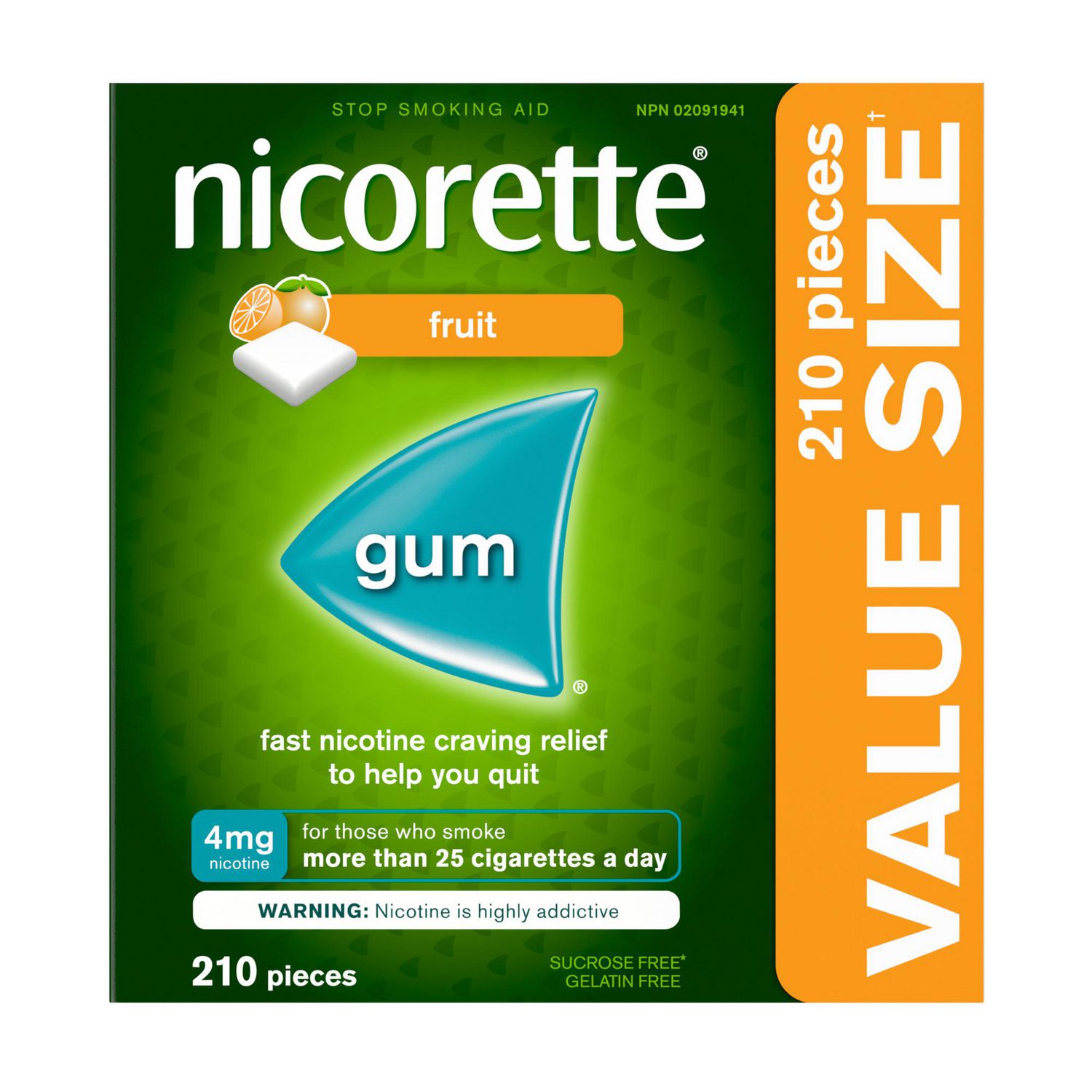 Nicorette Fruit Gum, 4 mg, Quit Smoking, Nicotine Gum, Smoking Cessation Aid, NRT, Reduce Cravings, 210 pieces