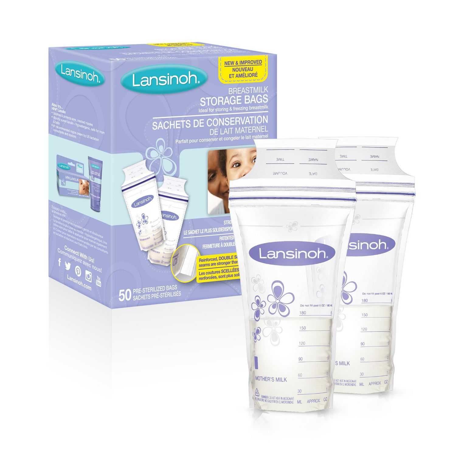 Best breastmilk storage – Lansinoh Breastmilk Storage Bags with Ziploc tops and measurements up the side