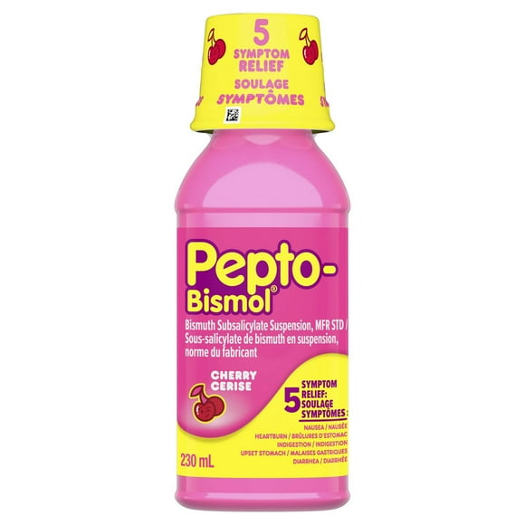 Pepto Bismol liquide pour soulager la nausée, les brûlures d’estomac, l’indigestion, les malaises gastriques et la diarrhée, saveur de cerise