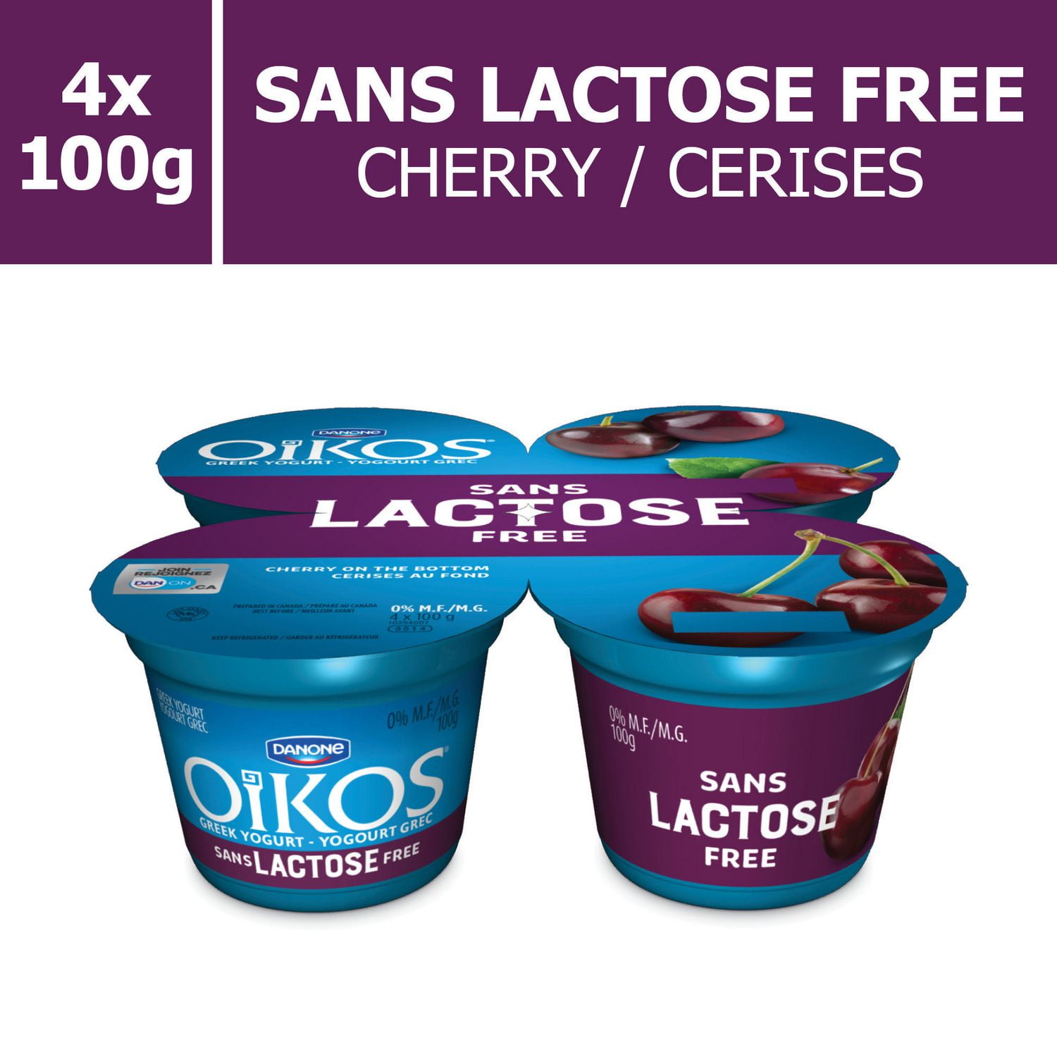 OIKOS Green Yogurt, LactoseFree, Cherry Flavour, 100g (4 Pack