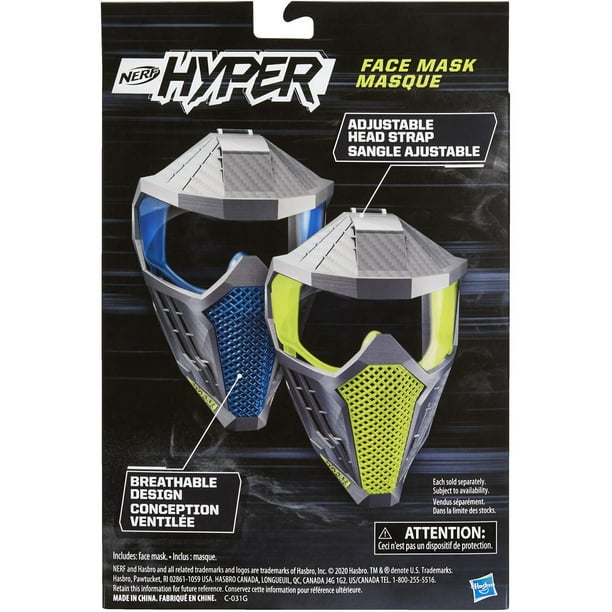 Nerf Masque hyper facial – Design respirant, sangle de tête réglable –  Couleur de l'équipe bleue – Équipement pour les batailles Nerf Hyper – Pour