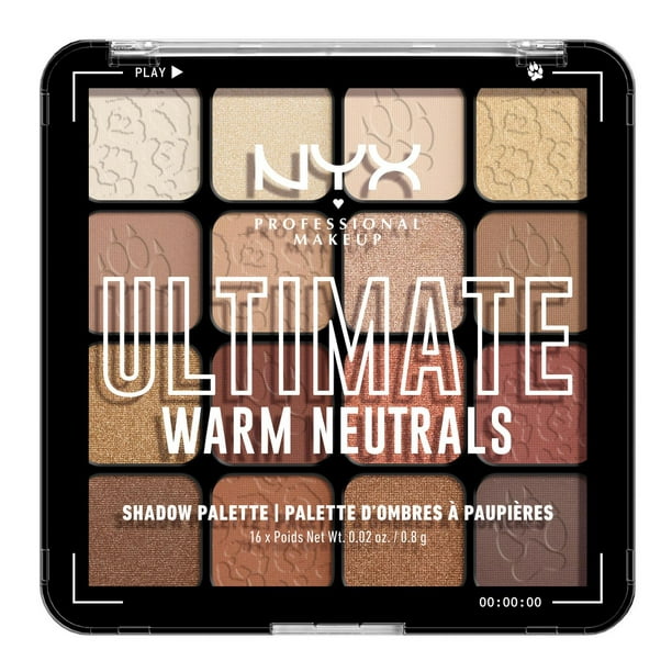 NYX PROFESSIONAL MAKEUP, Palette d'ombres à paupières Ultimate Shadow, 16 couleurs, Formule Végétalienne - Warm Neutrals Palette d'ombres à paupières pro