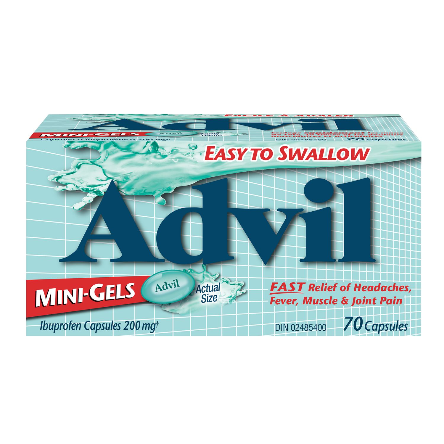 Advil Mini-Gels (70 Unités), 200 mg d'Ibuprofène, Analgésique Temporaire/réducteur de Fièvre