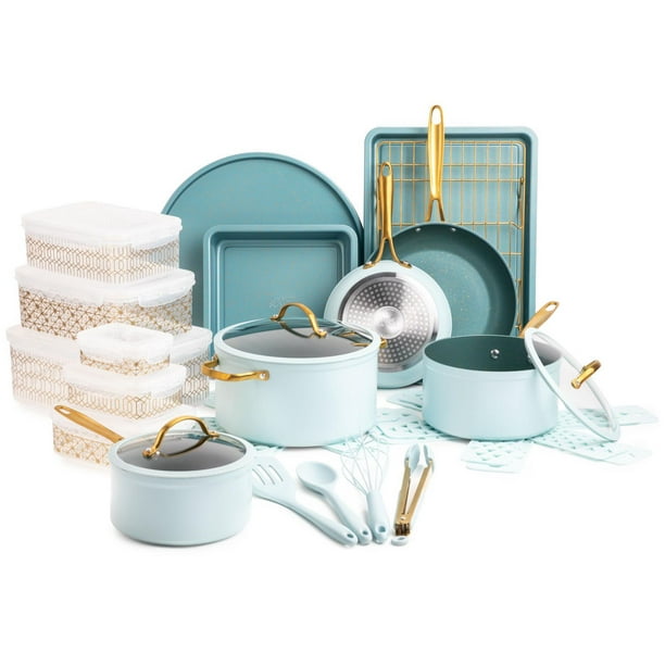 Thyme & Table 32-Piece Cookware & Bakeware Nonstick Set, Blue